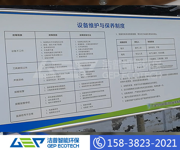 大件垃圾破碎設備維護與保養制度